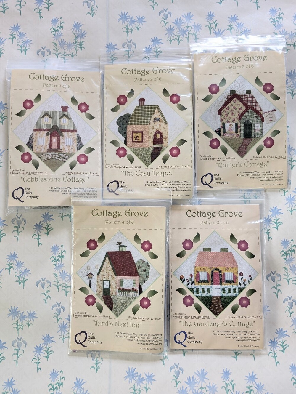 The Quilt Company Cottage Grove Quilt Block Kits NEW Group of 5 Primitive Pastel